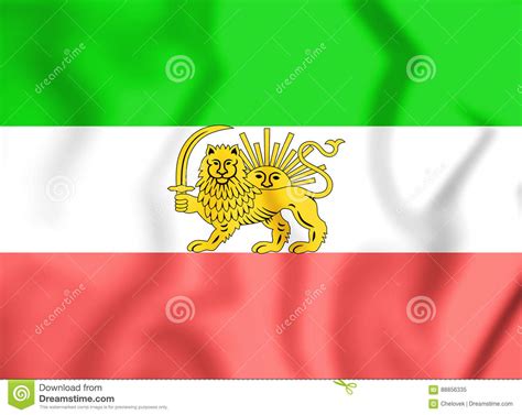 3d Flag Of Iran 1910 1925 Old Lion And Sun Flag Stock