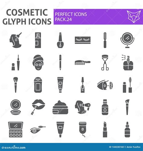 Cosmetic Glyph Icon Set Makeup Symbols Collection Vector Sketches