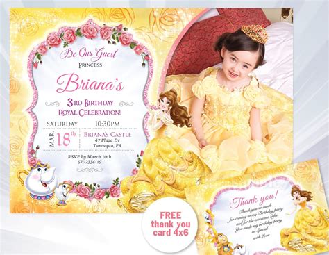 Princess Belle Birthday Invitation Beauty And The Beast Etsy
