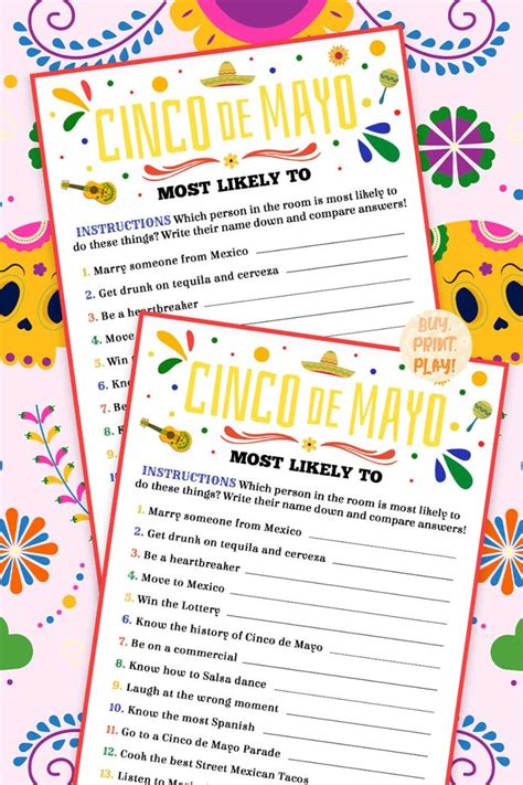 Cinco De Mayo Games Most Likely To Games For Adults Etsy Cinco De