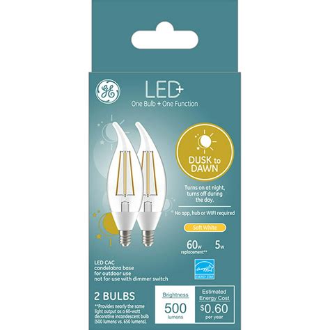 Ge Led Dusk To Dawn Decorative Bent Tip 5 Watt Led Light Bulb 60w
