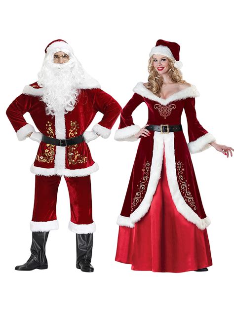 Huijzg Adult Santa Mrs Claus Costume Christmas Santa Princess Cosplay Outfit For Men Women Party