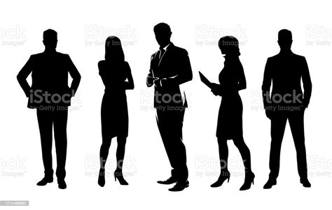 Business People Group Of Isolated Vector Silhouettes Standing Business