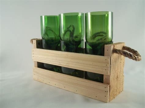 Hand Cut Recycled Wine Bottle Herb Planter Garden With Cedar Crate