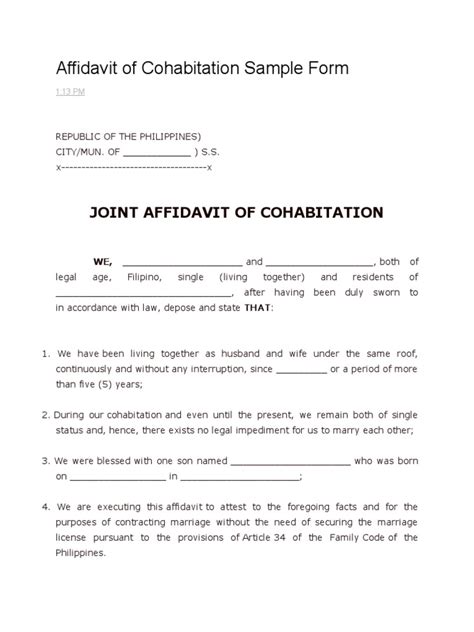Affidavit Of Cohabitation Sample Form Pdf