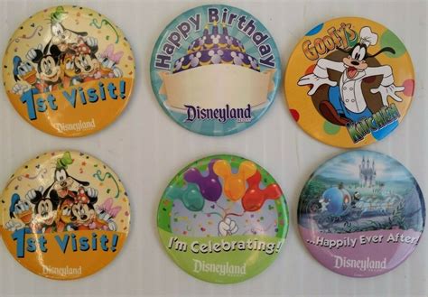 6 Disney Buttons 3 Pins Disneyland 1st Visit Happy Birthday