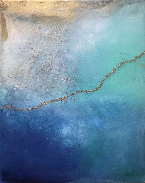 Abstract Turquoise Blue Ocean Gold Painting Painting By Henrieta Angel