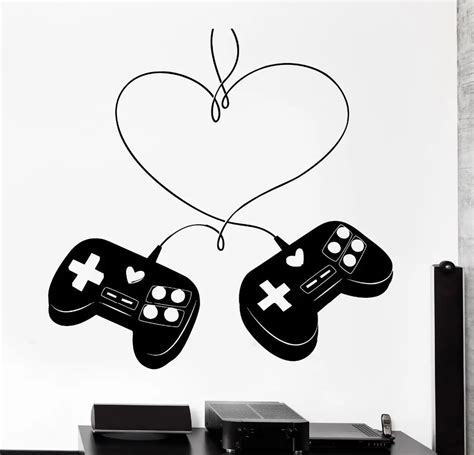 Gamer Vinyl Wall Sticker Gaming Love Controller Joystick Gamer Vinyl