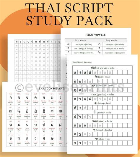Thai Thai Script Alphabet Study Pack Charts And Worksheets