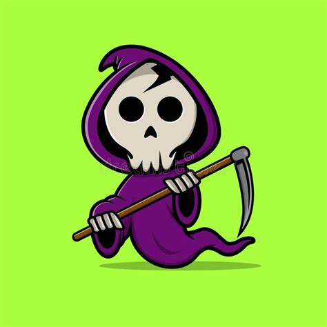 Cute Grim Reaper Holding Scythe Stock Vector Illustration Of Horror