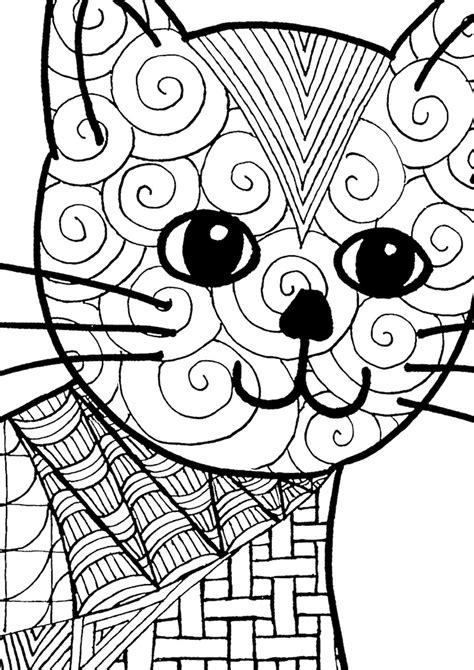 Cat Zen Doodle Adult Colouring Page Zentangle Style Art Etsy
