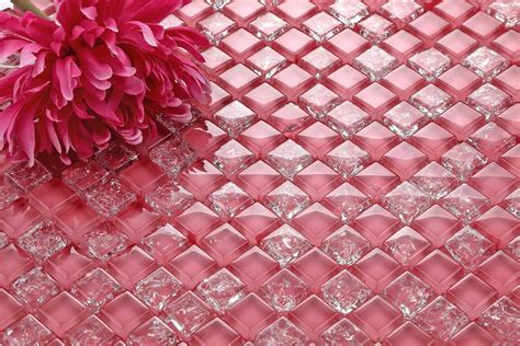Sample Of Pink Crackled And Plain Glass Mosaic Tiles Sheet Mt0085 Tjm Direct