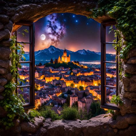 Nighttime Cityscape - Starry Sky - AI Generated Artwork - NightCafe Creator