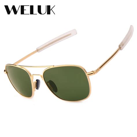 Weluk Fashion Brand Military Ao Polarized Army Pilot Sunglasses American Optical Glass Lens Sun