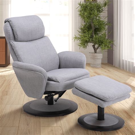 Features a removable back to fit through small spaces. Denmark Recliner and Ottoman in Light Grey Fabric - Comfort Chair Collection | Mac Motion Chairs