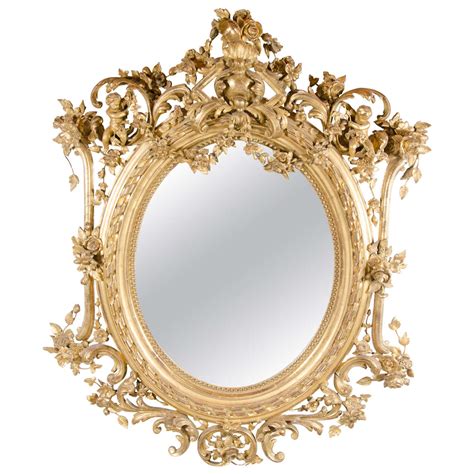 French Rococo Oval Mirror With 24 Karat Gold Gilt And Foliage Details At 1stdibs Gold Rococo
