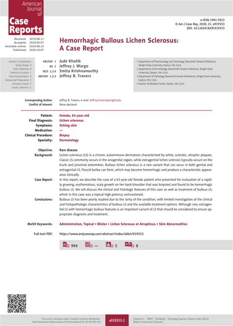 Pdf Hemorrhagic Bullous Lichen Sclerosus A Case Report