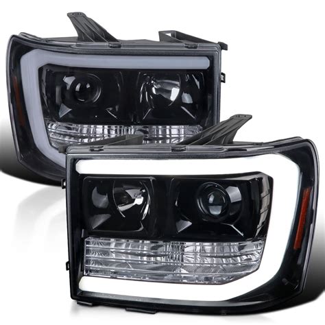 Spec D Tuning Led Light Bar Glossy Black Housing Smoke Lens Projector Headlights Compatible With