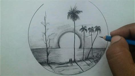 How To Draw Easy Scenery For Beginners Moonlight Drawing Pencil