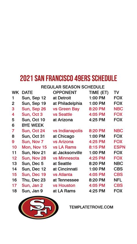 49ers 2022 Schedule Printable Customize And Print
