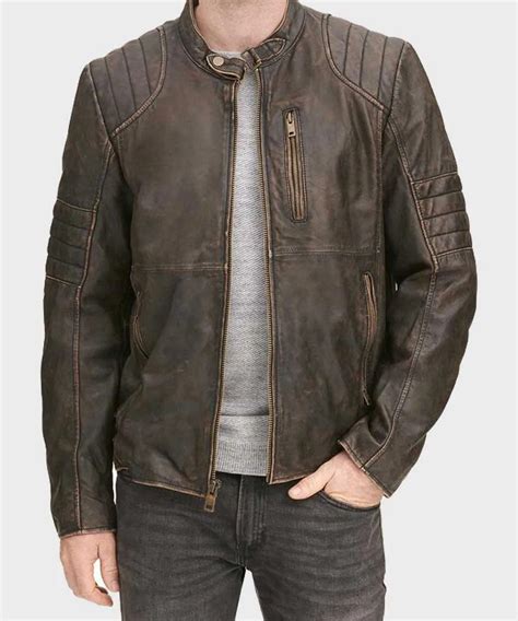 Mens Distressed Cafe Racer Brown Leather Jacket Shop Now
