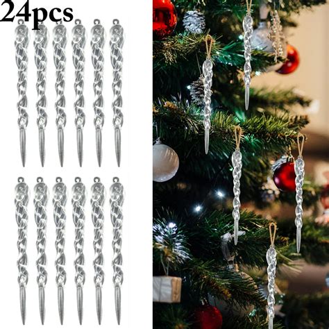24pcs Christmas Icicle Ornament Diy Party Hanging Decoration Xmas Tree Ornament