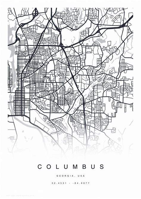 Printable Columbus Map Print Street Map Of Columbus Columbus Etsy