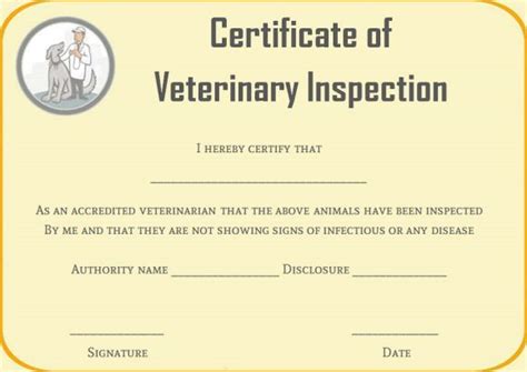 Certificate Of Veterinary Inspections Certificate Templates Pet In