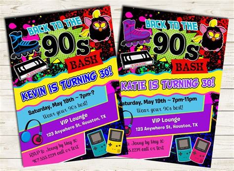 90s Birthday Party Invitations Party Invitations Kids Party