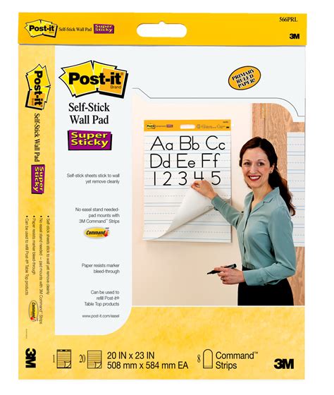 Post It® Self Stick Wall Pad 566prl 20 In X 23 In 508 Cm X 584 Cm Primary Ruled Easel