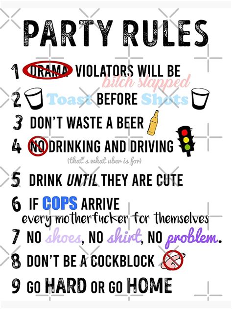 Party Rules Poster For Sale By Glowinup Shop Redbubble