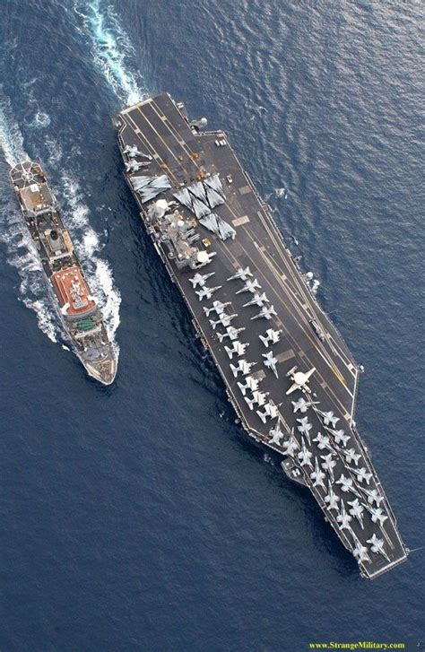 Aerial View Of Aircraft Carrier And Supply Tender Aircraft Carrier