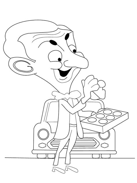 Mr Bean Is Cleaning Car Coloring Page Funny Coloring Pages