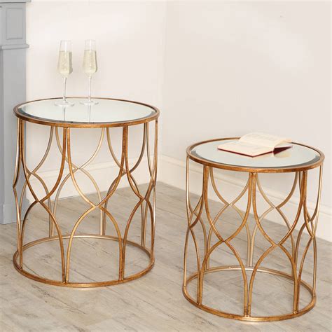 Set Of Two Gold Lattice Mirrored Side Tables By Dibor