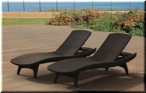Outdoor Chaise Lounge 2 Piece Brown Resin Wicker Patio Pool Furniture