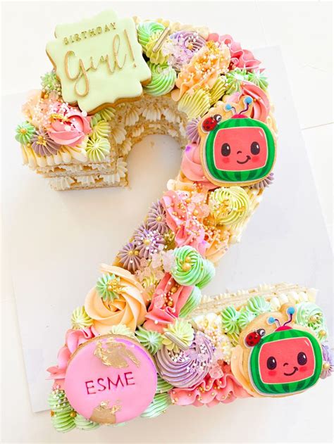 Elegant Pastel Rainbow Cocomelon Number Cake 2nd Birthday Party