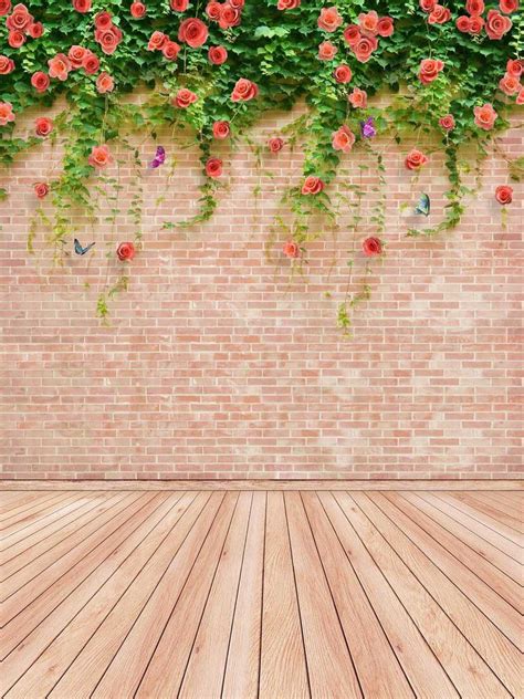 Brick Walls Backdrops Wood Floor Backdrops Red Flowers Background S