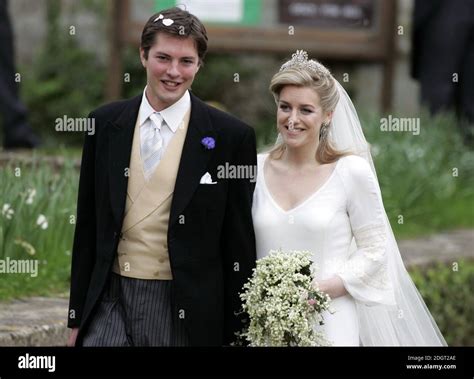 Harry Lopes And Laura Parker Bowles Leave St Cyriacs Church Stock