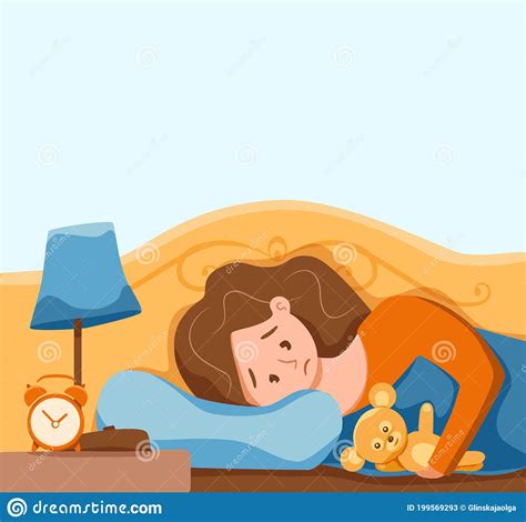 Sleepy Awake Child In Bed Suffers From Insomnia Vector Illustration