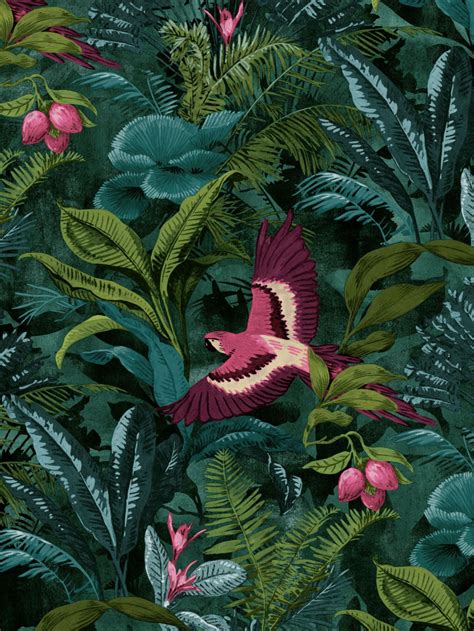 Check out this unique bedroom wallpaper highlighting this romantic space! Portfolio XII Tropical Rainforest Wallpaper Multi Rasch ...