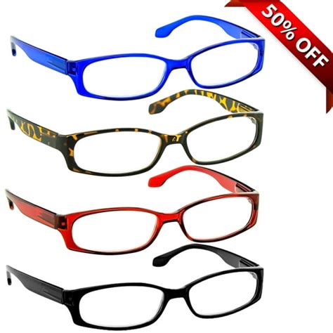 Reading Glasses 4 50 4 Pack Of Readers For Men And Women Black Tortoise Red Blue Walmart