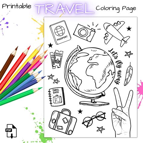 Printable Travel Coloring Page Vacation Coloring Page For Etsy