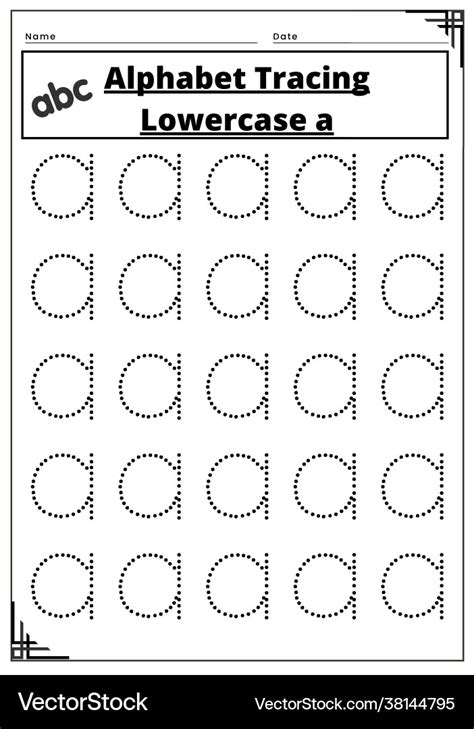 Alphabet Tracing Lowercase A Worksheet Royalty Free Vector