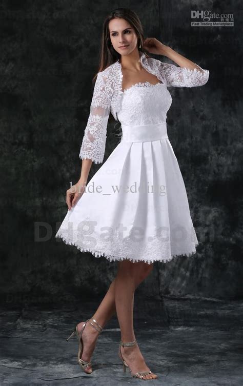 Wedding Dress White Short Wedding Dress With Elbow Sheer Sleeves