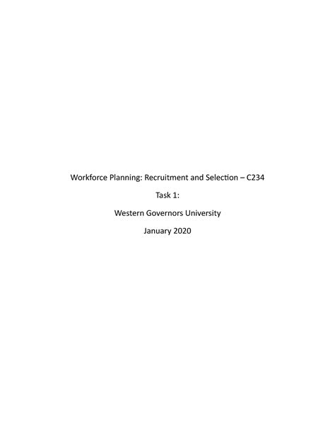 Workforce Planning Task 1 Wgu C234 Workforce Planning Recruitment