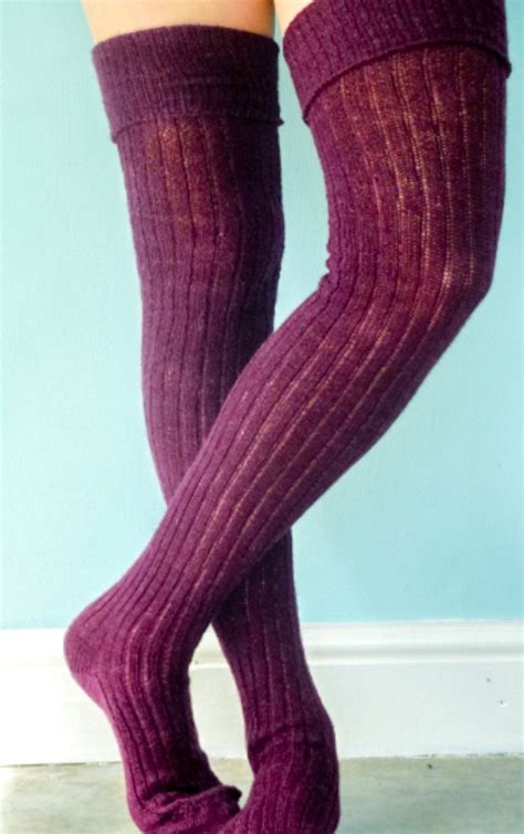 AUTUMN Antique PLUM Wool Thigh High Socks Extra Long Unisex Etsy
