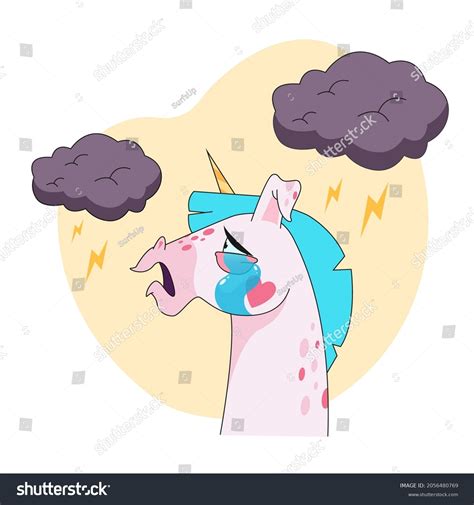 Unicorn Cartoon Character Crying Sticker Emoticon Stock Vektor