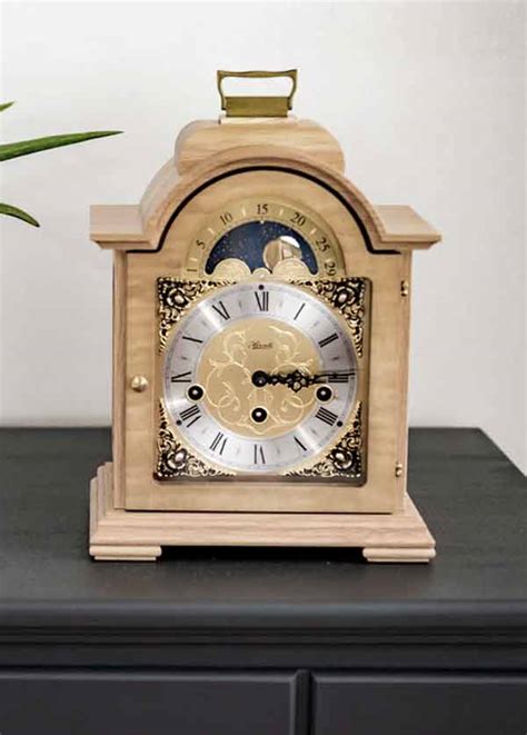 Hermle Debden 22864 050340 Light Oak Keywound Moon Phase Mantel Clock