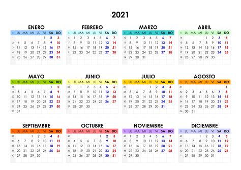 Calendario Anual 2021 Plantilla De Calendario Para Im