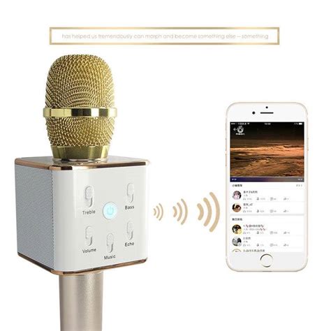 Tuxun Q7 Mobile Karaoke Wireless Bluetooth Speaker Microphone Mic Gold